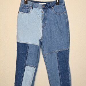 PACSUN Women's High Rise, Straight Leg, Cropped Patchwork Denim Jeans, Size 28